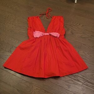 Chic Red Mini Dress with Pink Bow
